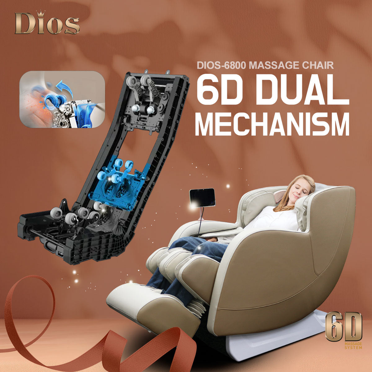 Dios Massage Chair 6D Dual Core Air Roller SL-track Dios-6800